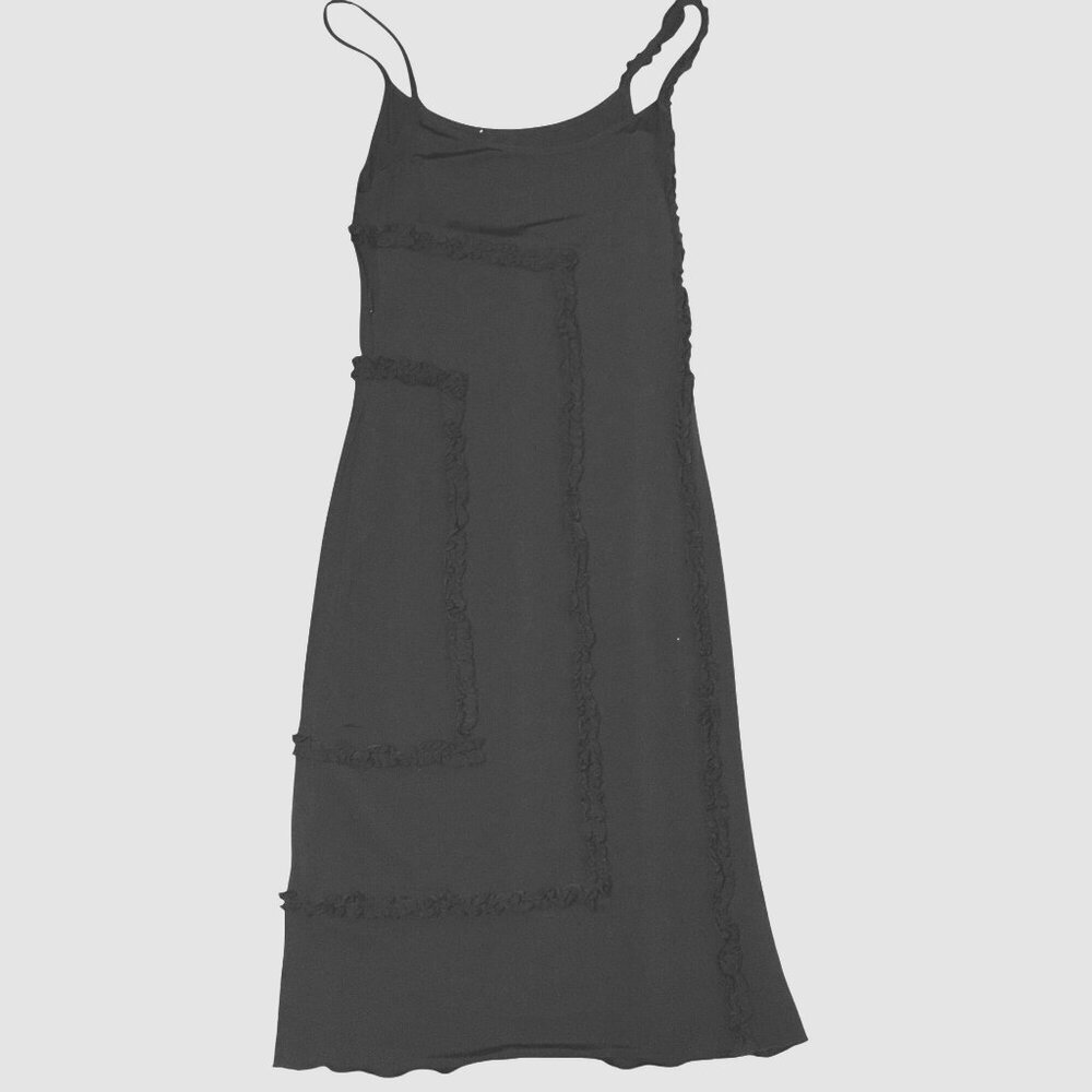 MOSCHINO JEANS Black Stretch Dress Raw Edge Ruffle Appliqué Italy M Avant Garde